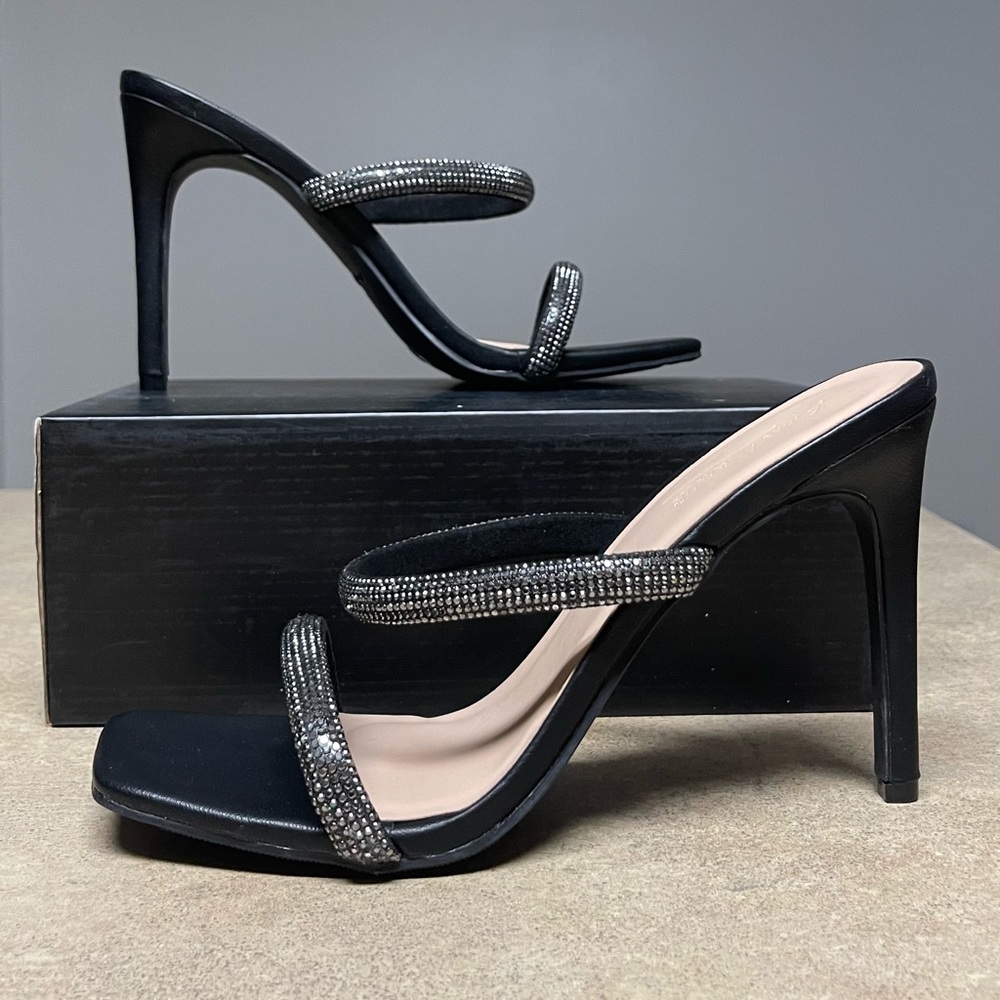 Anne Michelle Evermore-39 - Black Double Strap Rhinestone Heel